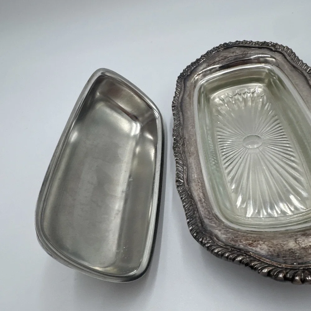 Vintage Webster-Wilcox Staffordshire Silverplate Butter Dish w/ Glass 4487